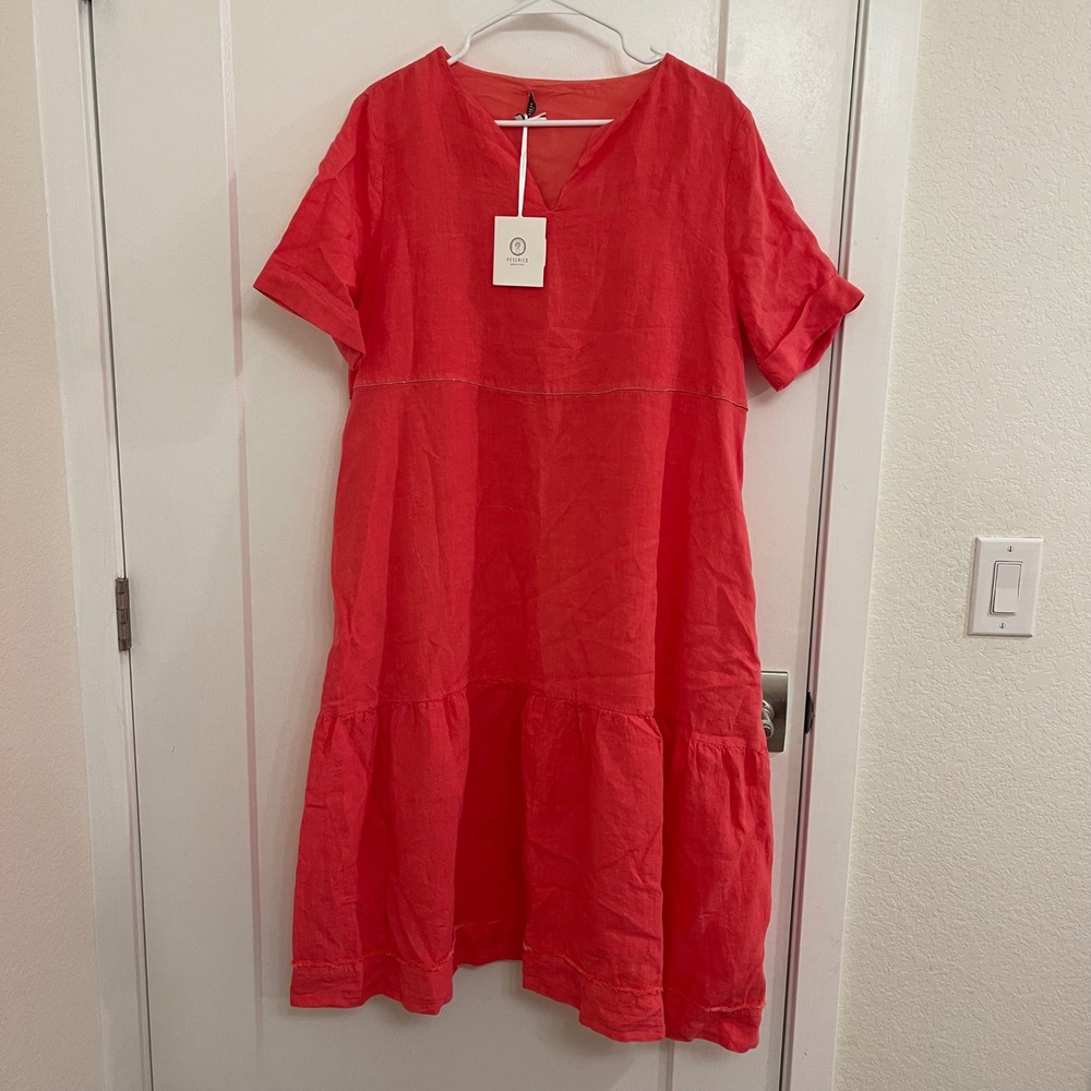 Peserico NWT Italian Linen Pink Maxi Dress Luxury Euro Made in Italy Vibrant